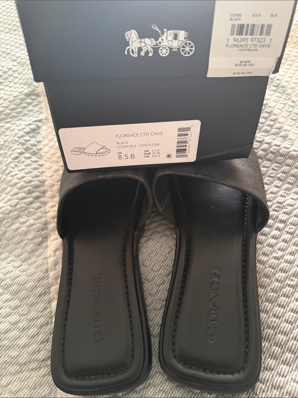 Coach Black Leather Square-Toe Slide Mules - Picture 7 of 8